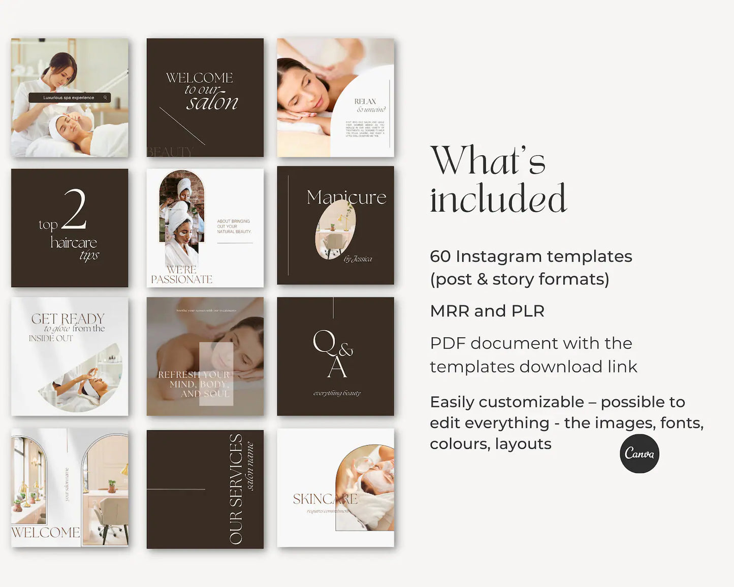 60 Beauty Salon Instagram Templates (post & story formats)